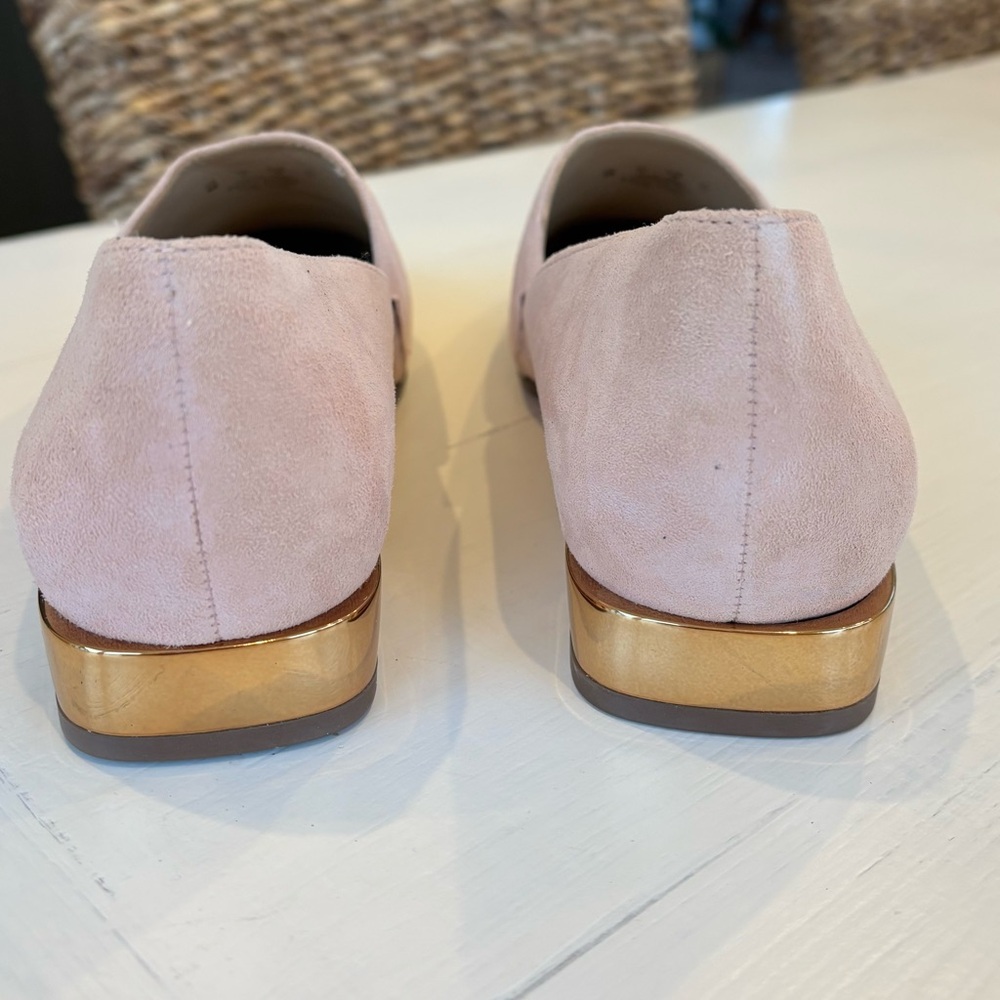 Naturalizer Pink Suede Loafers with Gold Accent Heel - Picture 4 of 11